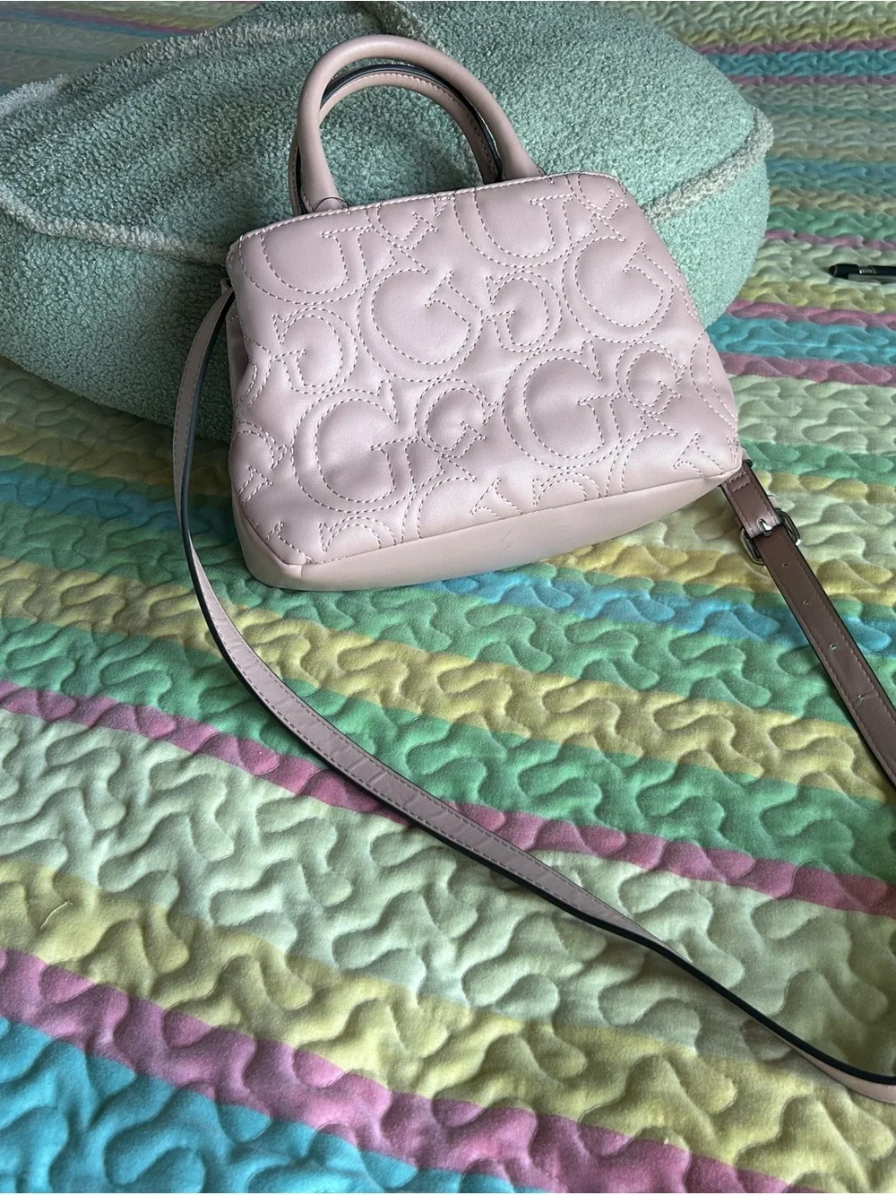 GUESS Blush Quilted Mini Satchel with Crossbody Strap